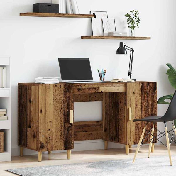 vidaXL Stôl s poličkou Staré drevo 140 x 50 x 75 cm Kompozitné drevo