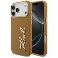 Puzdro Karl Lagerfeld z PU kože s logom Karl script a kovovými tlačidlami fotoaparátu pre iPhone 17 Pro Max hnedá