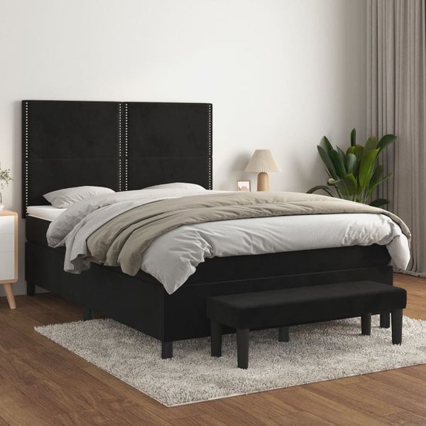 vidaXL Posteľný rám boxspring s matracom čierny 140x200 cm zamat