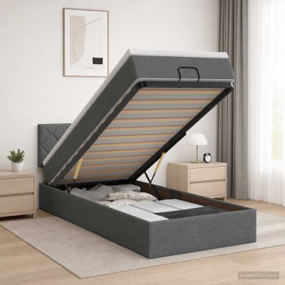 vidaXL Ottoman posteľ s matracom a LED Tmavosivá 90 x 190 cm Látka