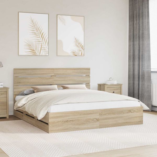vidaXL Rám postele Sonoma dub 200 x 200 cm Inžinierske drevo