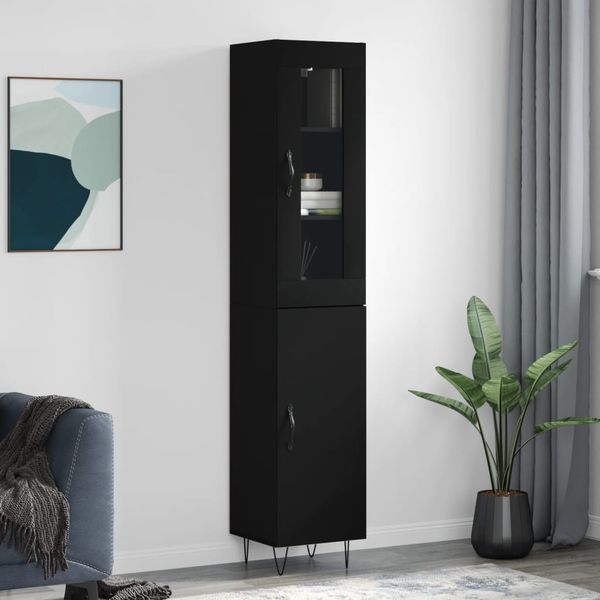 vidaXL Vysoká skrinka čierna 34,5x34x180 cm spracované drevo