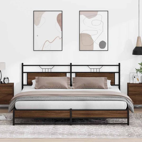 vidaXL Kovový posteľný rám bez matraca hnedý dub 193x200 cm