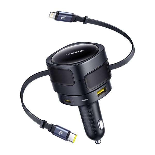 Baseus Enjoyment Max nabíjačka do auta s USB-C+Lightning káblami a portami USB-A+USB-C 90W čierna