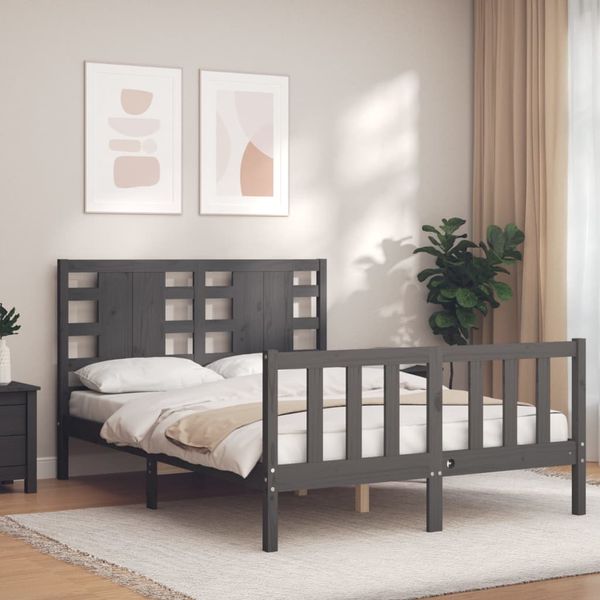 vidaXL Rám postele s čelom sivý 140x190 cm masívne drevo