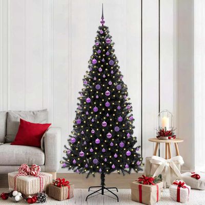 vidaXL Vianočný stromček s 300 LED-i so stojanom Čierna 210 cm PVC