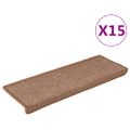 vidaXL Schodové rohože 15 ks 65x21x4 cm hnedé s obdĺžnikovým okrajom