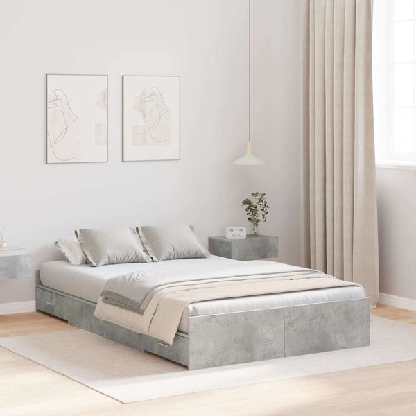 vidaXL Rám postele s úložným prostorem Betónová šedá 120 x 190 cm
