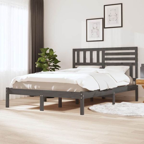 vidaXL Posteľný rám sivý 150x200 cm King Size borovicový masív