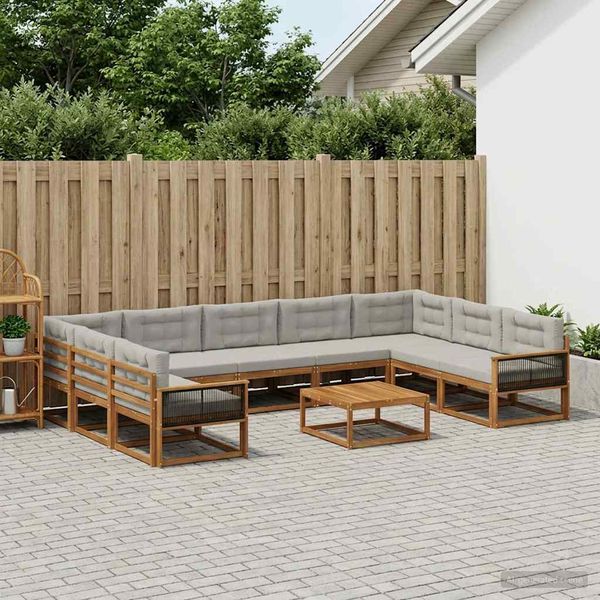 vidaXL Záhradná súprava gaučov s vankúšom 10 pcs Prírodná a svetlosivá