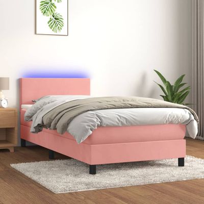 vidaXL Posteľný rám boxsping s matracom a LED ružový 90x190 cm zamat