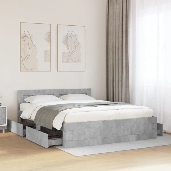 vidaXL Posteľný rám s čelom betónovo sivý 160x200 cm kompozitné drevo