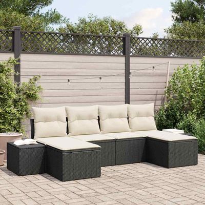 vidaXL Súprava záhradných pohoviek s vankúšom 6 pcs Čierna polyratan
