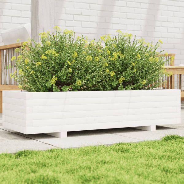 vidaXL Záhradný kvetináč biely 110x40x26,5 cm borovicový masív