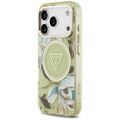 Guess IML Glitter Flowers Triangle MagSafe puzdro na iPhone 17 Pro Max zelené