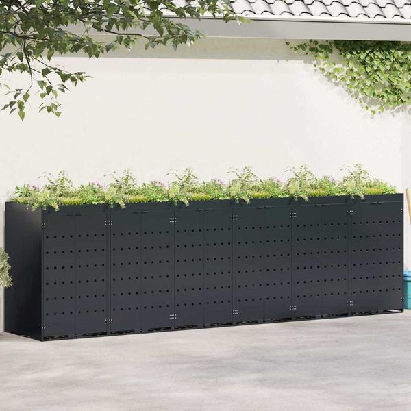 vidaXL Úložisko na 6 košov Wheelie Čierna 408 x 77,5 x 121,5 cm