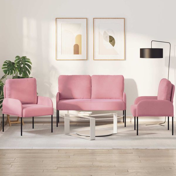 vidaXL Súpravy pohoviek 3 pcs Ružová 115 x 56 x 80 cm Preglejka