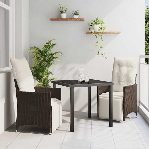 vidaXL Záhradný jedálenský set s vankúšom 3 pcs Hnedá polyratan
