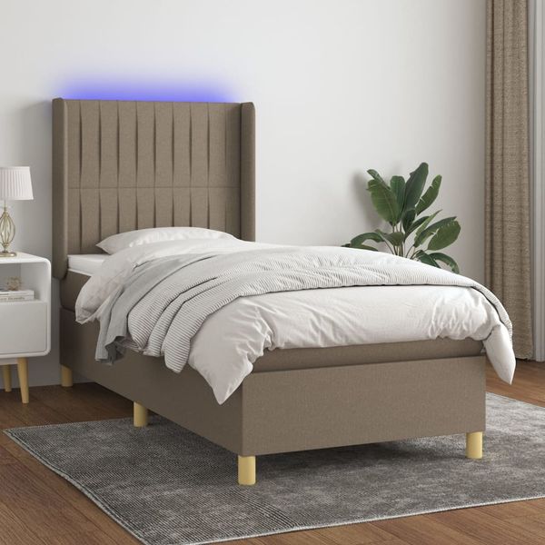 vidaXL Posteľ boxsping s matracom a LED sivohnedá 90x190 cm látka
