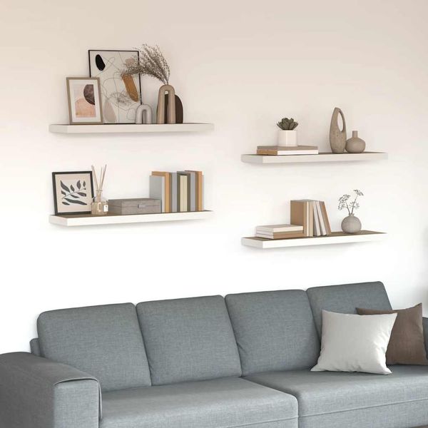 vidaXL Plávajúce nástenné police 4 ks dub a biele 90x23,5x3,8 cm MDF