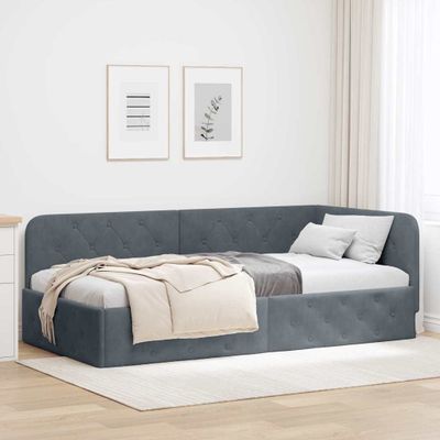 vidaXL Rohový rám postele Tmavo šedá 90 x 190 cm Zamat