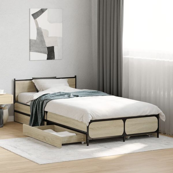 vidaXL Posteľný rám so zásuvkami dub sonoma 90x190 cm kompozitné drevo