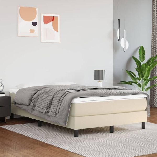 vidaXL Posteľný rám s boxspringom krémový 120x200 cm umelá koža
