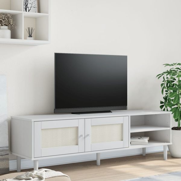 vidaXL TV skrinka SENJA ratanový vzhľad biela 158x40x49 cm borovica