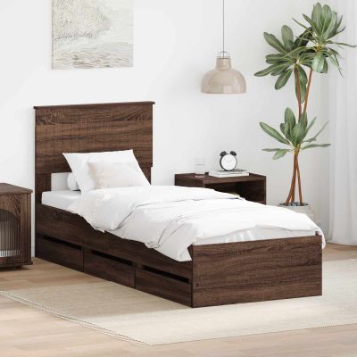 vidaXL Rám postele so zásuvkou Hnedý dub 75 x 190 cm Inžinierske drevo