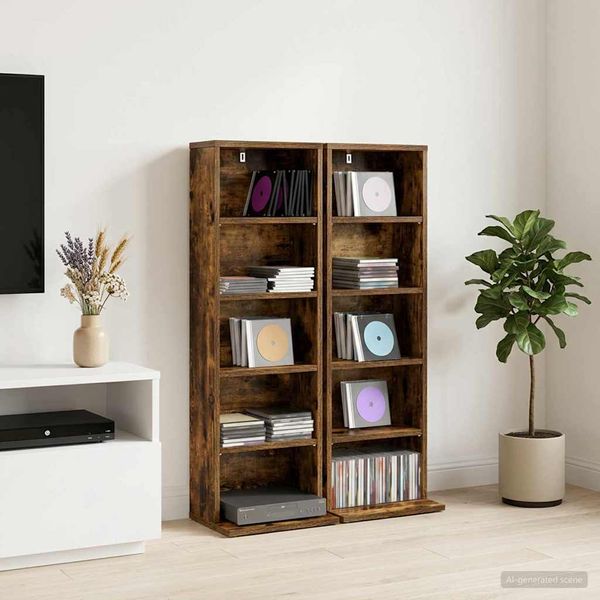 vidaXL CD Skrinka 2 ks Dymový dub 33 x 23,5 x 97,5 cm Kompozitné drevo