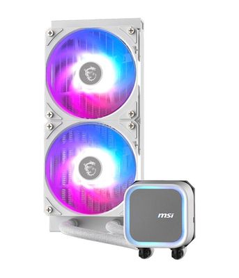 MSI vodný chladič CPU MAG CORELIQUID A13 240 WHITE/ 2x 120mm ARGB fan / biely Vodný chladič, pre CPU, pre Intel i AMD, 2× 120mm ARGB ventilátor, socket 1700, 1851, AM5, AM4, biely
