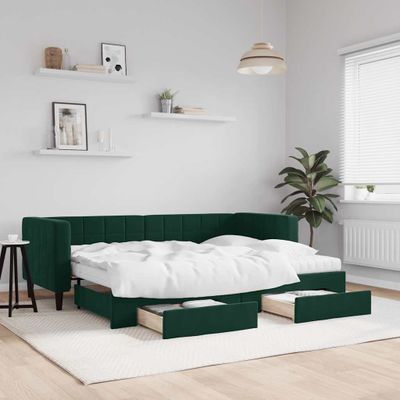 vidaXL Rozkladacia denná posteľ s matracmi tmavozelená 80x200 cm zamat