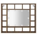 vidaXL Zrkadlová skrinka s LED hnedý dub 91x15x76,5 cm
