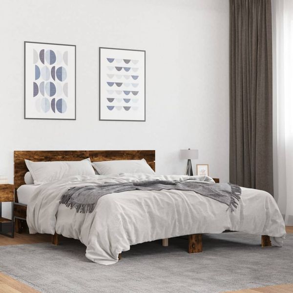vidaXL Posteľný rám dymový dub 160x200 cm kompozitné drevo a kov