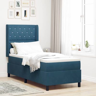 vidaXL Posteľ s pružinovým rámom s matracmi Modrá 80 x 200 cm Zamat