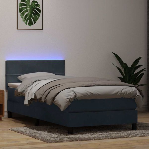 vidaXL Posteľný rám boxspring s matracom a LED tmavosivý 80x220 cm zamat