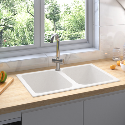 vidaXL Kuchynský drez Biela 76 x 48 x 30 cm Quartz a živica