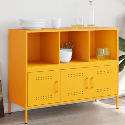 vidaXL Komoda horčicovožltá 100,5x39x79 cm oceľ