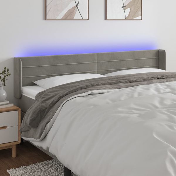 vidaXL Čelo postele s LED bledosivé 163x16x78/88 cm zamat