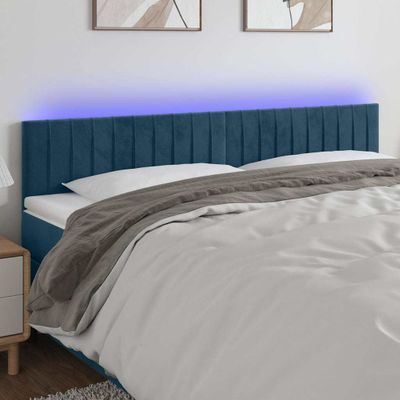 vidaXL Čelo postele s LED tmavomodrá 200x5x78/88 cm zamat