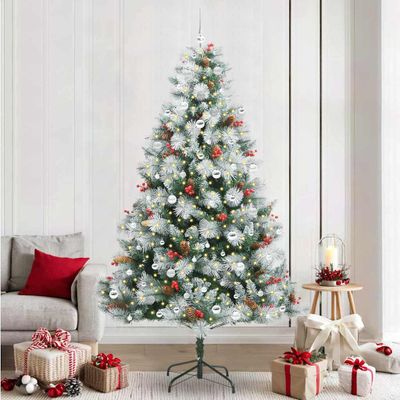 vidaXL Umelý vianočný stromček Zelená a biela 240 cm PVC, kov a plast