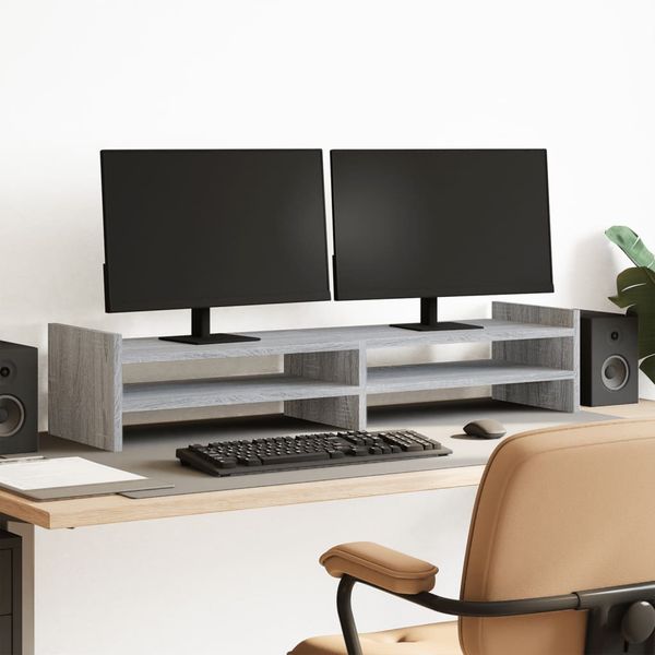 vidaXL Stojan na monitor sivý dub sonoma 100x27x20 cm kompozitné drevo