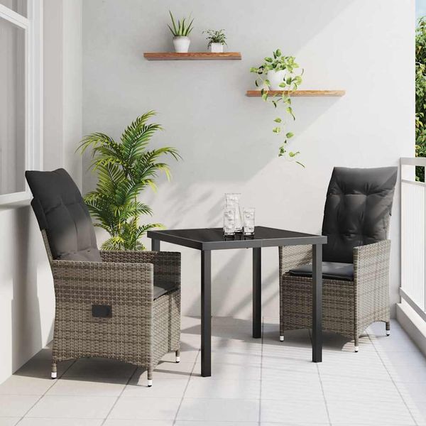 vidaXL Záhradný jedálenský set s vankúšom 3 pcs Sivá polyratan