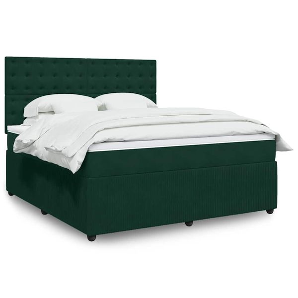 vidaXL Posteľný rám boxsping s matracom tmavozelený 180x200 cm zamat