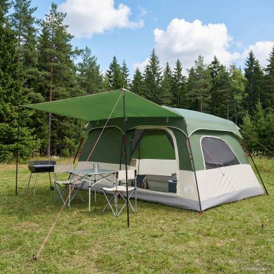 vidaXL Rodinný stan 10-miestny Zelená Polyester a oceľ