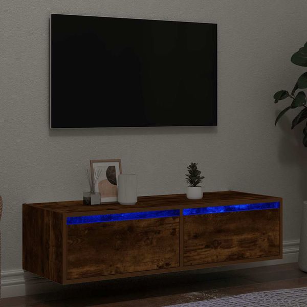 vidaXL TV skrinka s LED, tmavý dub 100X35,5x25 cm