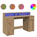 vidaXL Stôl s LED svetlami dub artisan 140x55x91 cm kompozitné drevo