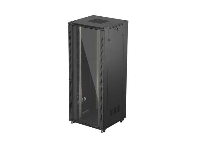 19'' Voľne stojaca racková skriňa 42U 800X800 čierne sklenené dvere lanberg (ploché balenie)