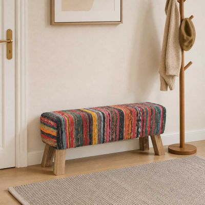 vidaXL lavička 110 x 30 x 45 cm Skutočná koža Viacfarebný