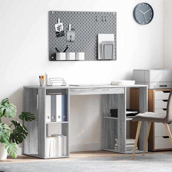 vidaXL Stôl s poličkou Sivý Sonoma 130 x 50.5 x 75 cm Kompozitné drevo